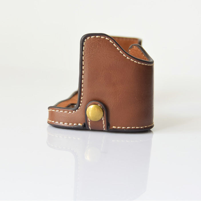 PU Leather Half Bottom Camera Protective Shell for Sony A73/A9 - Coffee