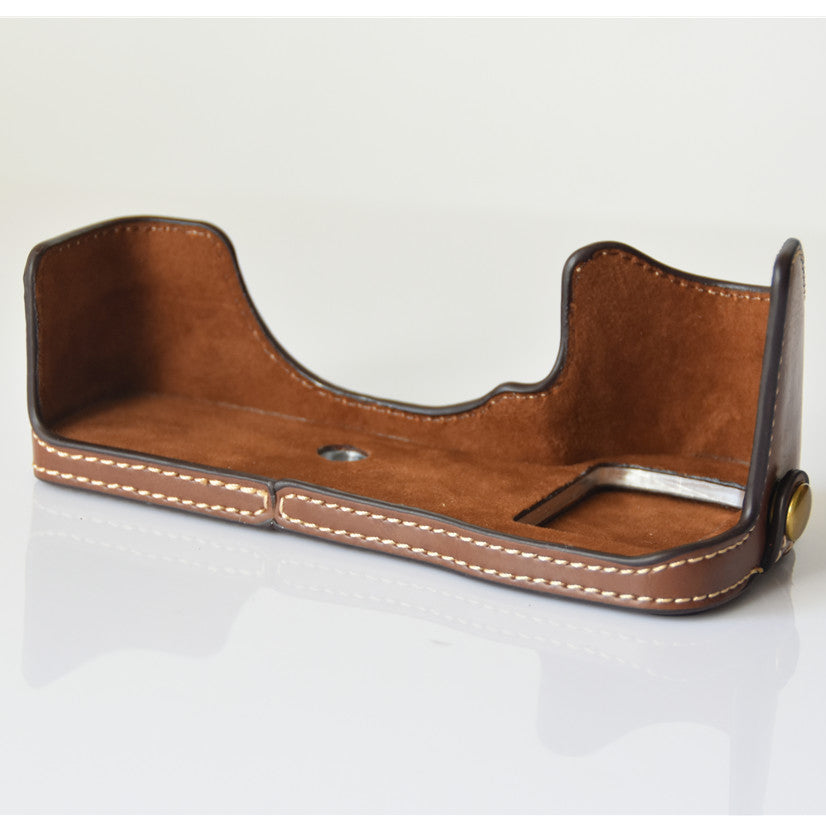 PU Leather Half Bottom Camera Protective Shell for Sony A73/A9 - Coffee