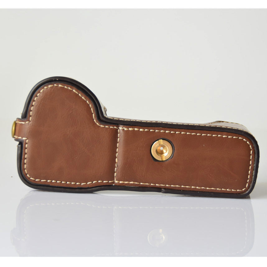PU Leather Half Bottom Camera Protective Shell for Sony A73/A9 - Coffee