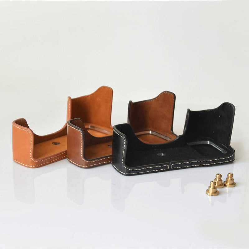 PU Leather Half Bottom Camera Protective Shell for Sony A73/A9 - Coffee