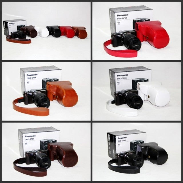 Detachable PU Leather Camera Bag Cover + Strap for Panasonic GF6 with 14-42mm Lens - Black