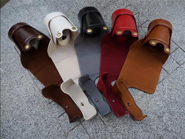 Detachable PU Leather Camera Pouch Case + Strap for Panasonic GF6 with 14-42mm Lens - Red