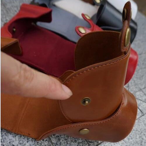 Detachable PU Leather Camera Protective Bag + Strap for Panasonic GF6 with 14-42mm Lens - Brown