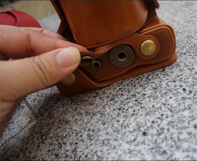 Detachable PU Leather Camera Protective Bag + Strap for Panasonic GF6 with 14-42mm Lens - Brown