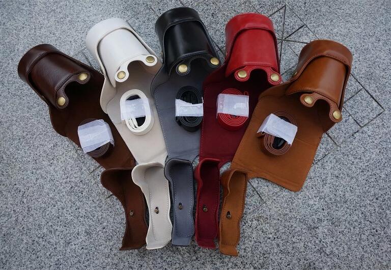Detachable PU Leather Camera Protective Bag + Strap for Panasonic GF6 with 14-42mm Lens - Brown
