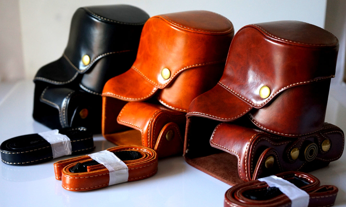 Detachable PU Leather Camera Bag + Strap for Fuji Fujifilm X-T2 - Brown