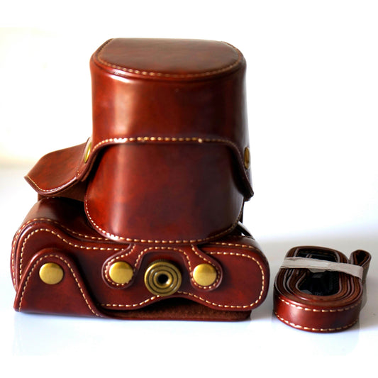 Detachable PU Leather Camera Protective Pouch + Strap for Fuji Fujifilm X-T2 - Coffee