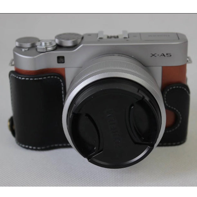 Genuine Cowhide Leather Half Case Bag for Fujifilm X-A5 Digital Camera - Black