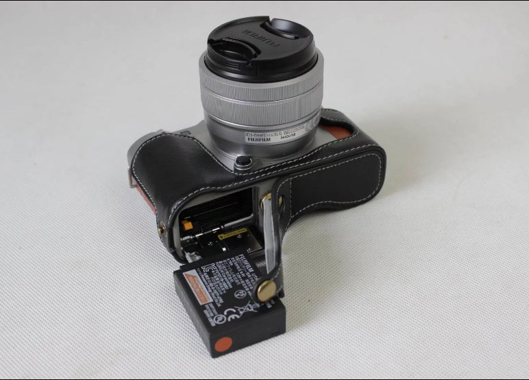 Genuine Cowhide Leather Half Case Bag for Fujifilm X-A5 Digital Camera - Black
