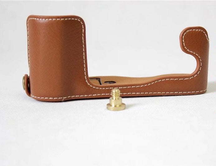 Genuine Cowhide Leather Half Case Cover for Fujifilm X-A5 Digital Camera - Brown