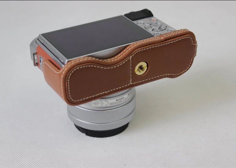 Genuine Cowhide Leather Half Case Cover for Fujifilm X-A5 Digital Camera - Brown