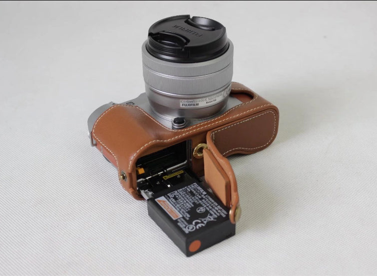 Genuine Cowhide Leather Half Case Cover for Fujifilm X-A5 Digital Camera - Brown