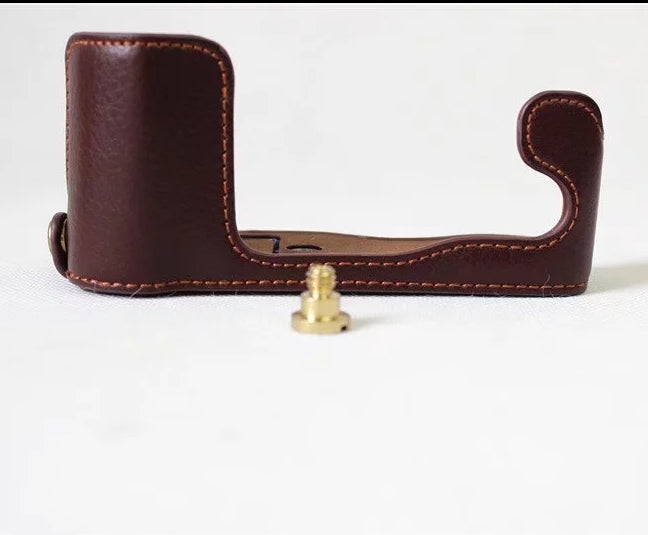 Genuine Cowhide Leather Half Protective Bag for Fujifilm X-A5 Digital Camera - Coffee
