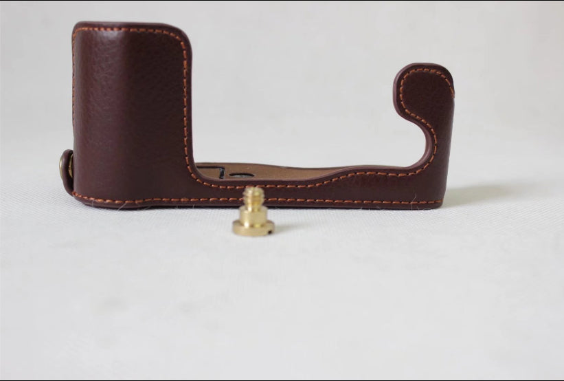 Genuine Cowhide Leather Half Protective Bag for Fujifilm X-A5 Digital Camera - Coffee