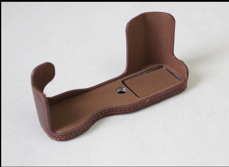 Genuine Cowhide Leather Half Protective Bag for Fujifilm X-A5 Digital Camera - Coffee