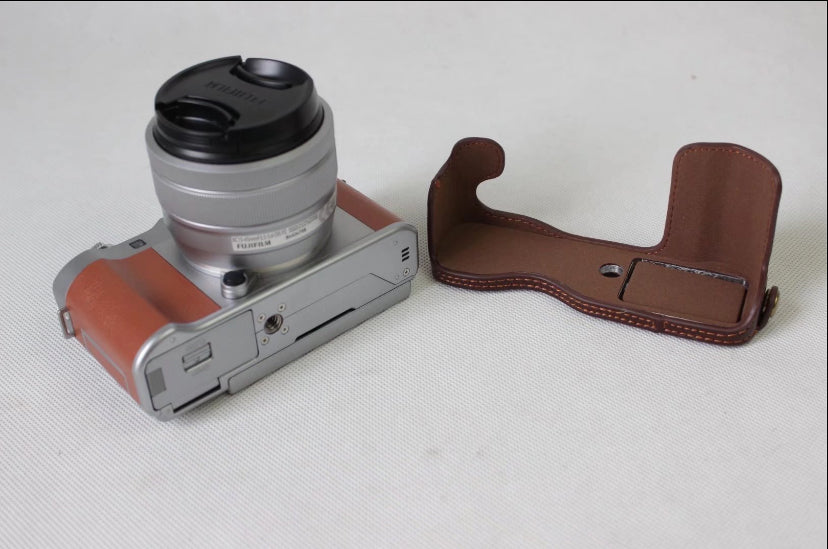 Genuine Cowhide Leather Half Protective Bag for Fujifilm X-A5 Digital Camera - Coffee