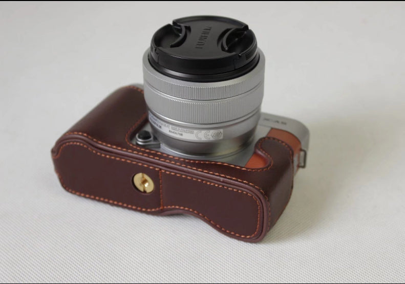 Genuine Cowhide Leather Half Protective Bag for Fujifilm X-A5 Digital Camera - Coffee