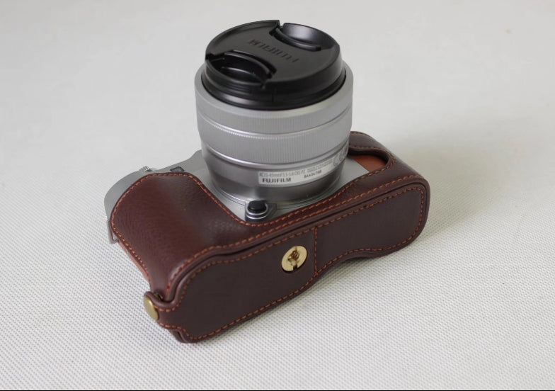 Genuine Cowhide Leather Half Protective Bag for Fujifilm X-A5 Digital Camera - Coffee