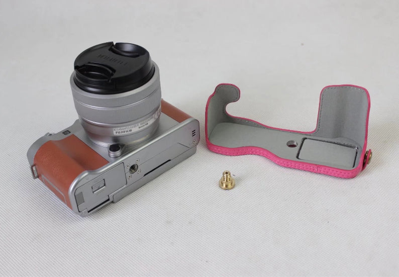 PU Leather Half Cover Bag for Fujifilm X-A5 Digital Camera - Rose