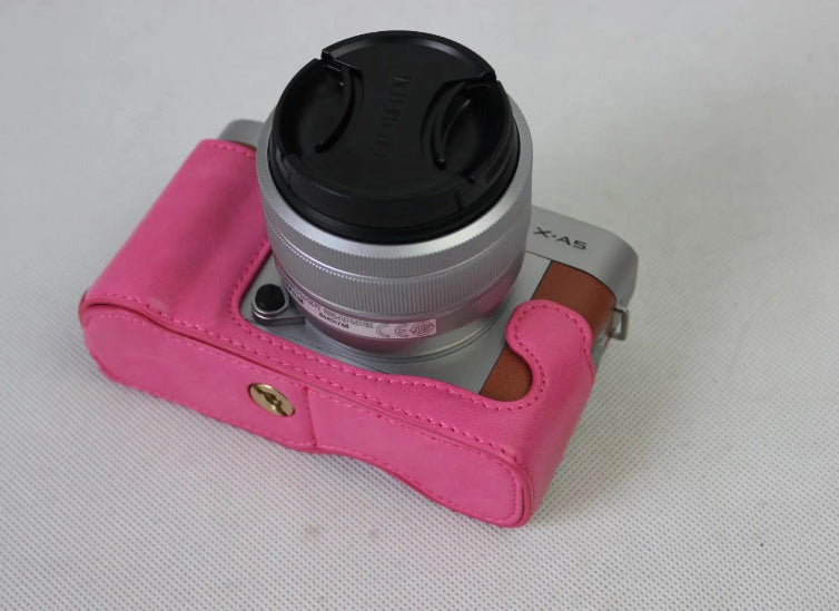 PU Leather Half Cover Bag for Fujifilm X-A5 Digital Camera - Rose