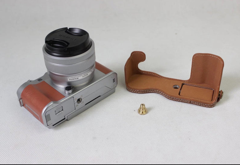 PU Leather Half Shell Bag for Fujifilm X-A5 Digital Camera - Brown