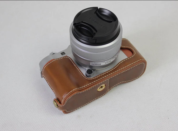 PU Leather Half Shell Bag for Fujifilm X-A5 Digital Camera - Brown