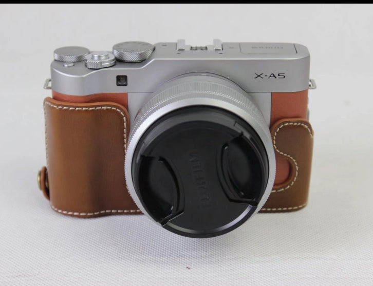 PU Leather Half Shell Bag for Fujifilm X-A5 Digital Camera - Brown