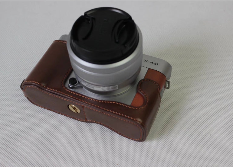 PU Leather Half Protective Case Bag for Fujifilm X-A5 Digital Camera - Coffee
