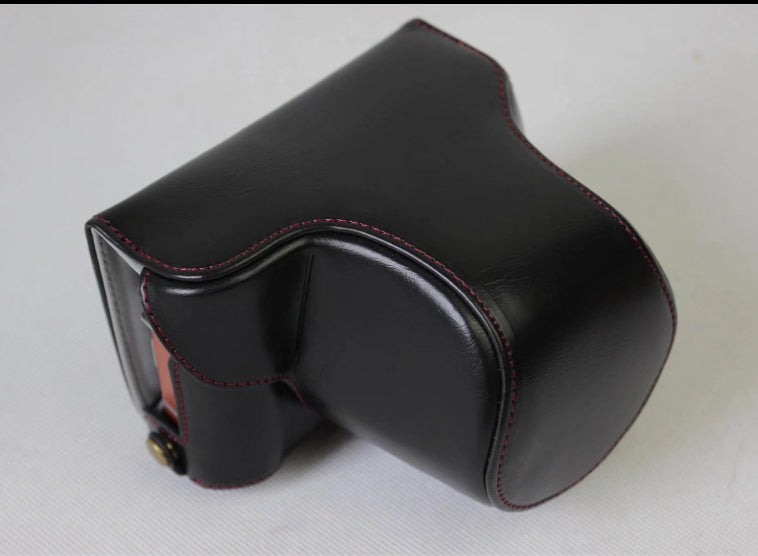 PU Leather Protective Case + Strap + Camera Lens Bag for Fujifilm XA5 XA20 Camera - Black