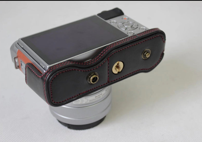 PU Leather Protective Case + Strap + Camera Lens Bag for Fujifilm XA5 XA20 Camera - Black
