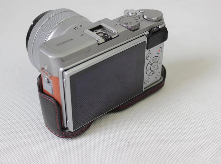 PU Leather Protective Case + Strap + Camera Lens Bag for Fujifilm XA5 XA20 Camera - Black