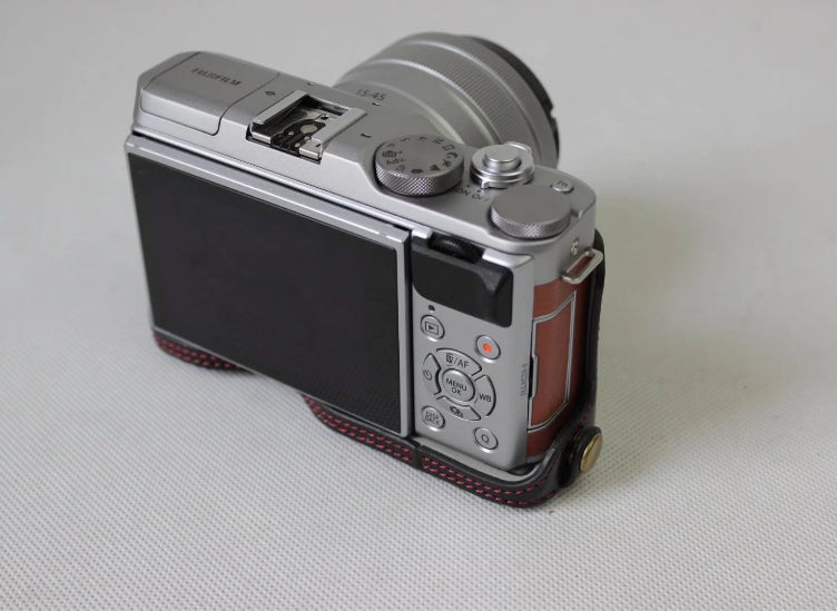 PU Leather Protective Case + Strap + Camera Lens Bag for Fujifilm XA5 XA20 Camera - Black