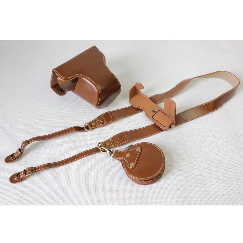 PU Leather Protection Case Bag + Strap + Camera Lens Bag for Fujifilm XA5 XA20 Camera - Brown