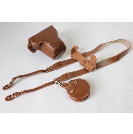 PU Leather Protection Case Bag + Strap + Camera Lens Bag for Fujifilm XA5 XA20 Camera - Brown