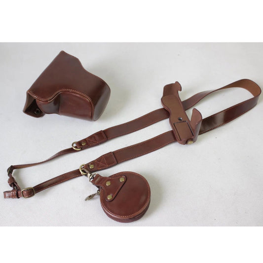 PU Leather Protective Bag Shell + Strap + Camera Lens Bag for Fujifilm XA5 XA20 Camera - Coffee