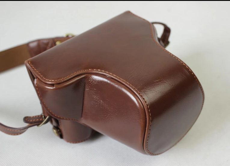 PU Leather Protective Bag Shell + Strap + Camera Lens Bag for Fujifilm XA5 XA20 Camera - Coffee