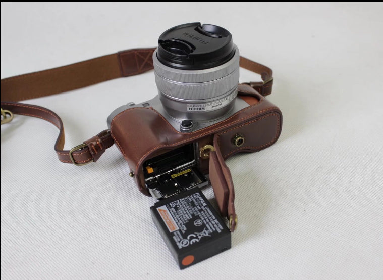 PU Leather Protective Bag Shell + Strap + Camera Lens Bag for Fujifilm XA5 XA20 Camera - Coffee