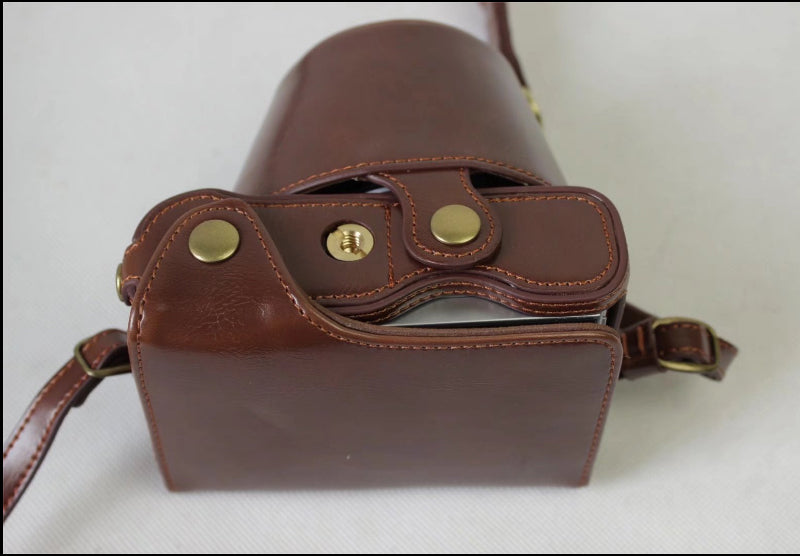 PU Leather Protective Bag Shell + Strap + Camera Lens Bag for Fujifilm XA5 XA20 Camera - Coffee