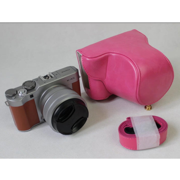 PU Leather Camera Protection Shell + Strap for Fujifilm XA5 (15-45mm) - Rose