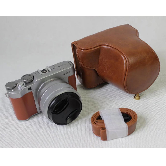 PU Leather Camera Protective Case + Strap for Fujifilm XA5 (15-45mm) - Brown