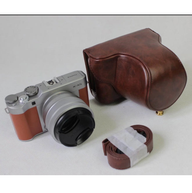 PU Leather Camera Protective Casing + Strap for Fujifilm XA5 (15-45mm) - Coffee