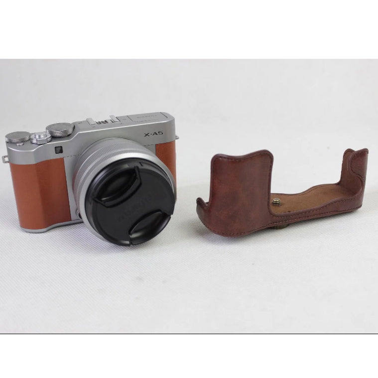 PU Leather Camera Protective Casing + Strap for Fujifilm XA5 (15-45mm) - Coffee