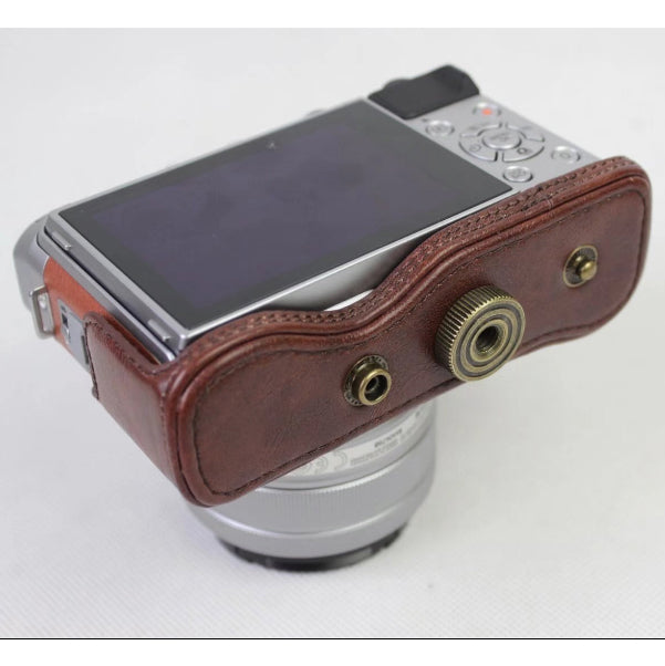 PU Leather Camera Protective Casing + Strap for Fujifilm XA5 (15-45mm) - Coffee