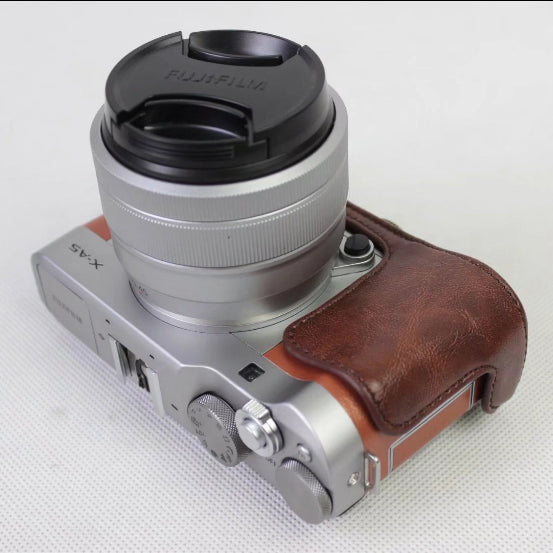 PU Leather Camera Protective Casing + Strap for Fujifilm XA5 (15-45mm) - Coffee