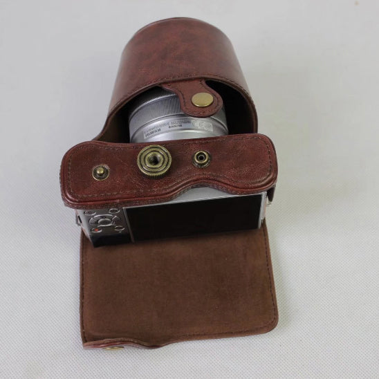 PU Leather Camera Protective Casing + Strap for Fujifilm XA5 (15-45mm) - Coffee