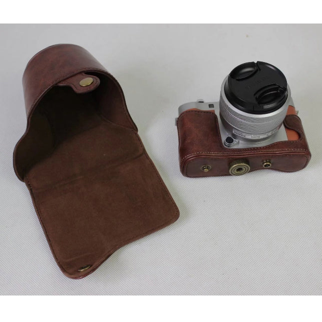PU Leather Camera Protective Casing + Strap for Fujifilm XA5 (15-45mm) - Coffee