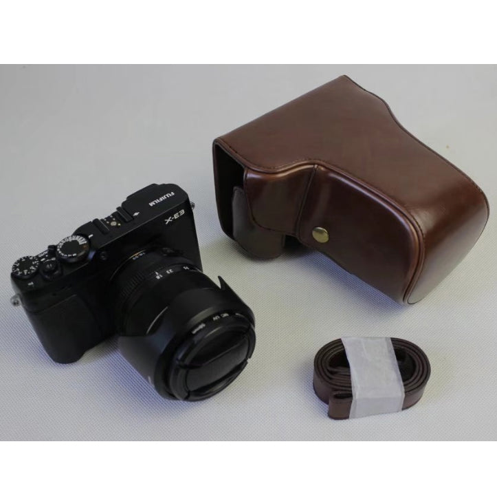 PU Leather Shell Case Bag with Strap for Fujifilm X-E3 Camera - Coffee