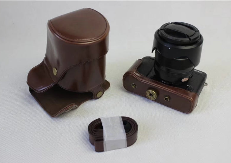 PU Leather Shell Case Bag with Strap for Fujifilm X-E3 Camera - Coffee