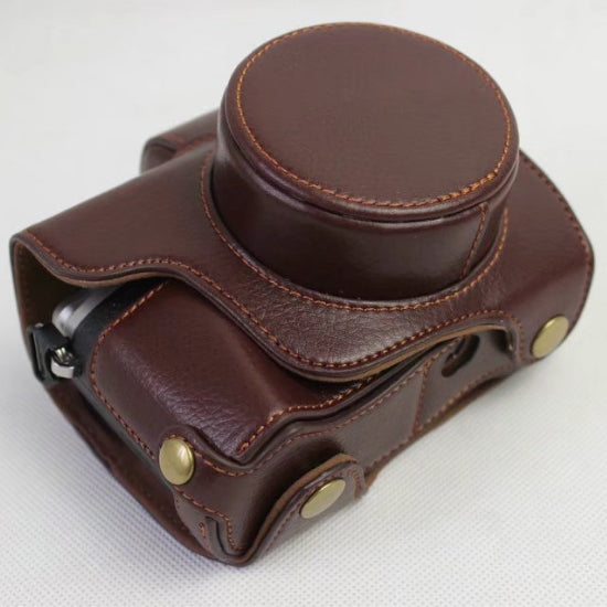 Genuine Cowhide Leather Camera Protection Cover Bag for Olympus OMD E-M10III - Coffee
