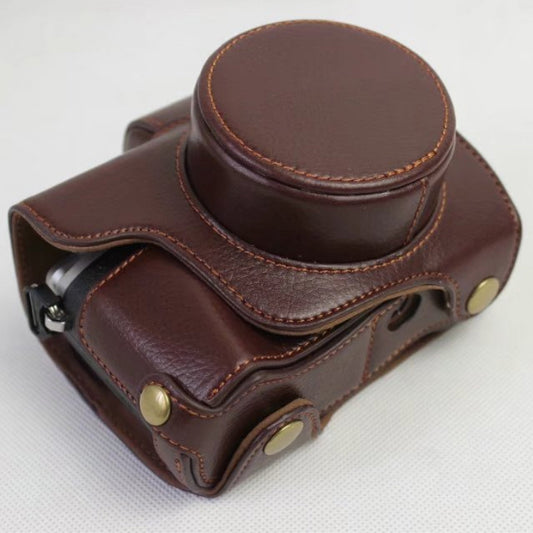 Genuine Cowhide Leather Camera Protection Cover Bag for Olympus OMD E-M10III - Coffee